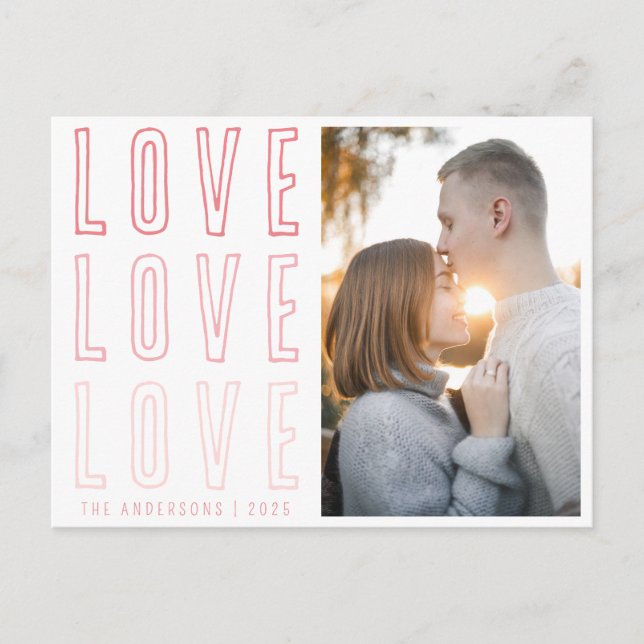 Pink Love Love Love Valentine's Family Photo Holiday Postcard (Front)