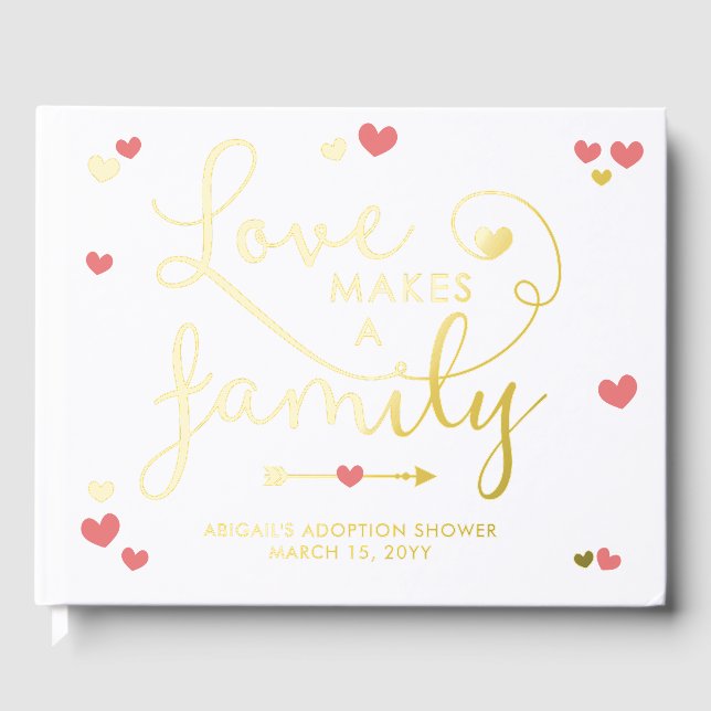 Pink Love Makes A Family Girl Adoption Shower Guest Book (Front)