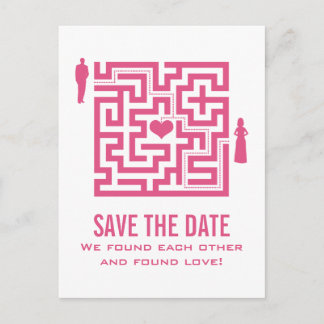Pink Love Maze Save the Date Postcard