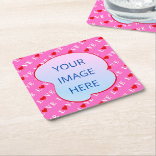 Pink LOVE Modern Chic Square Paper Coaster