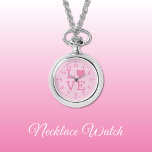 Pink Love Necklace Watch<br><div class="desc">Necklace Watch gift.
With the word 'love' and a heart shape replacing the letter O.
Dark and light pink.</div>