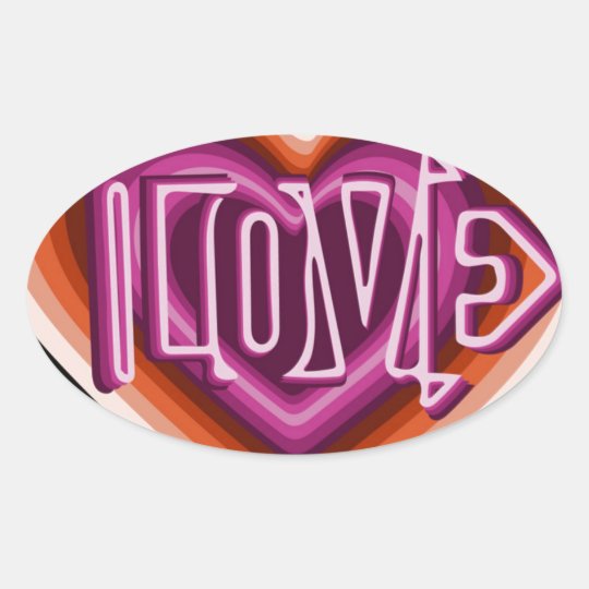Pink love on red heart oval sticker