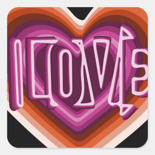 Pink love on red heart square sticker