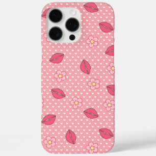 Pink Love Pattern with Lips and Flowers. iPhone 16 Pro Max Case