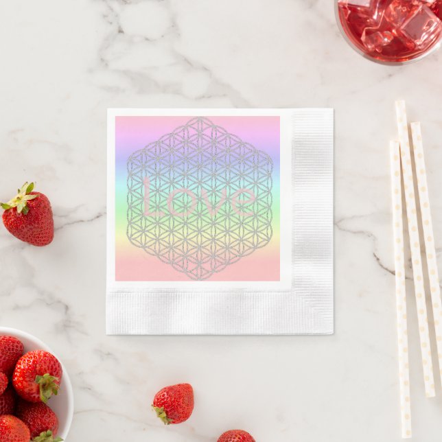 Pink Love Silver Mandala Wedding Napkin (Insitu)