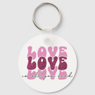 Pink "Love" Stacked Bubble Font Keychain