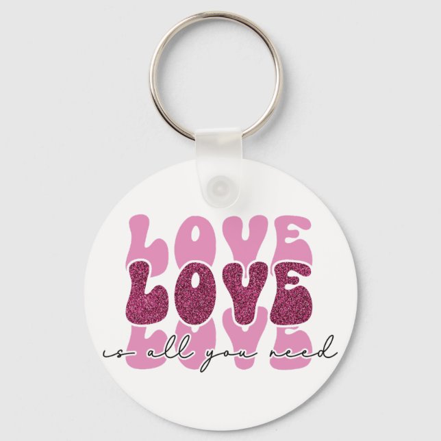 Pink "Love" Stacked Bubble Font Keychain (Front)