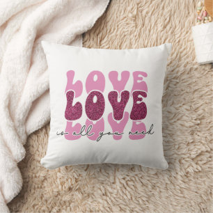 Pink "Love" Stacked Bubble Font Throw Pillow