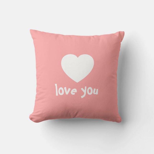 Pink Love You Valentine Heart Holiday Throw Pillow (Front)