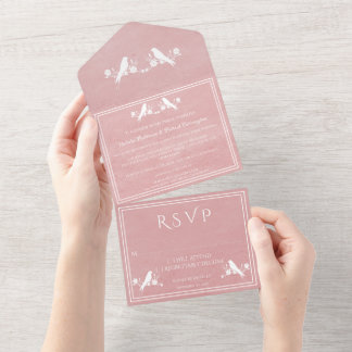 Pink Lovebird Floral All in One Wedding Invite