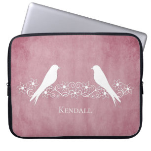 Pink Lovebirds Floral Vine Laptop Sleeve