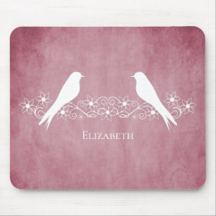 Pink Lovebirds Floral Vine Mouse Pad