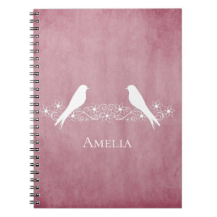 Pink Lovebirds Floral Vine Notebook