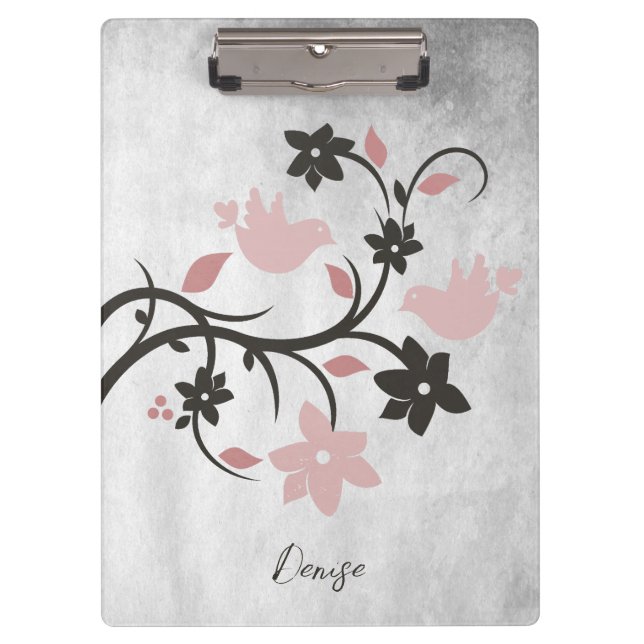 Pink Lovebirds Personalized Clipboard (Front)