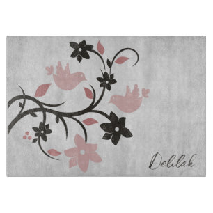 Pink Lovebirds Personalized Cutting Board