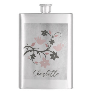 Pink Lovebirds Personalized Flask