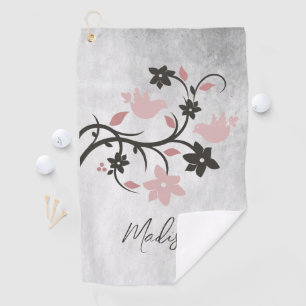 Pink Lovebirds Personalized Golf Towel