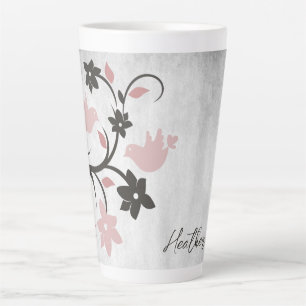 Pink Lovebirds Personalized Latte Mug