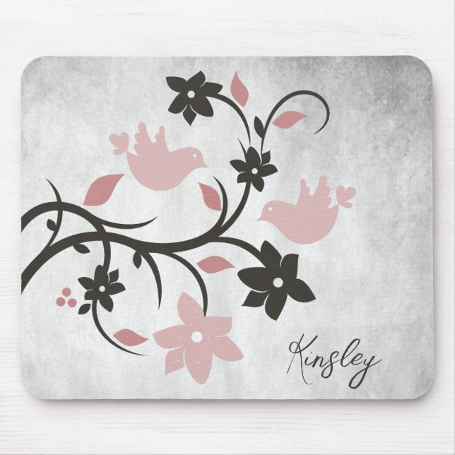 Pink Lovebirds Personalized Mouse Pad (Front)