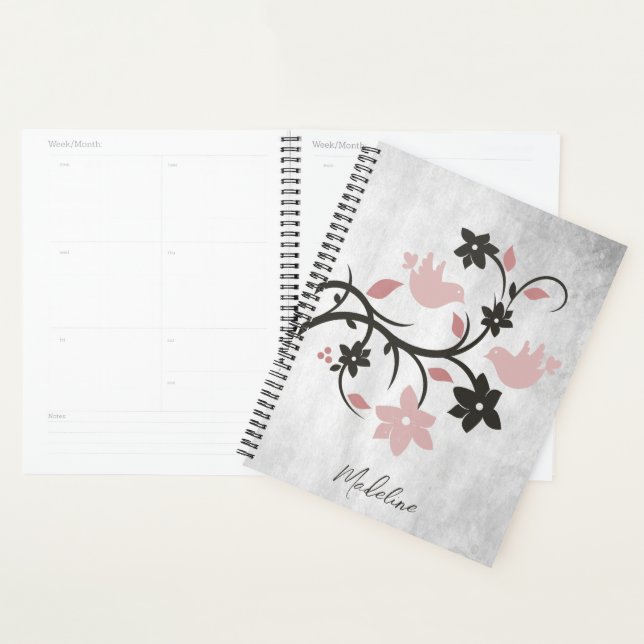 Pink Lovebirds Personalized Planner (Display)