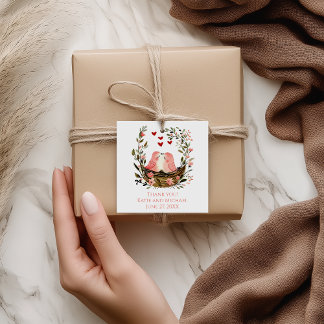 Pink Lovebirds Wedding Favor Tags