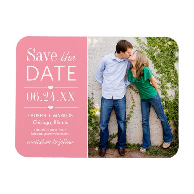 Pink Lovely Details Wedding Photo Save the Date Magnet (Horizontal)