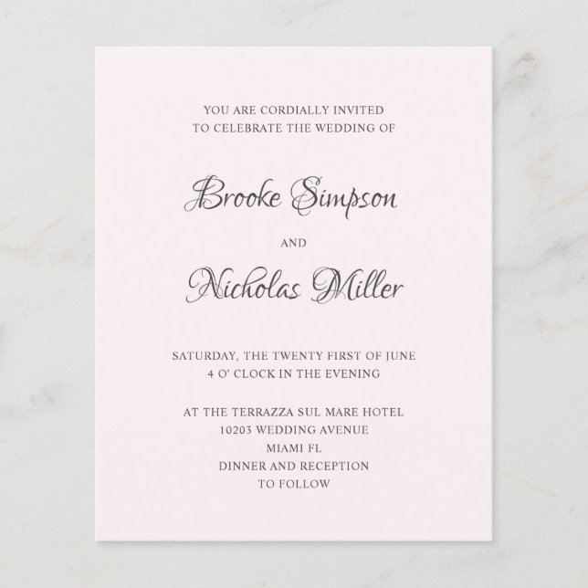 Pink | LOW COST Simple Elegant Minimal Wedding (Front)