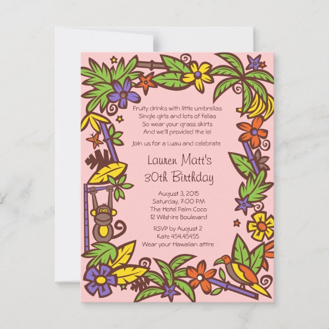 Pink Luau Party Invitation (Front)