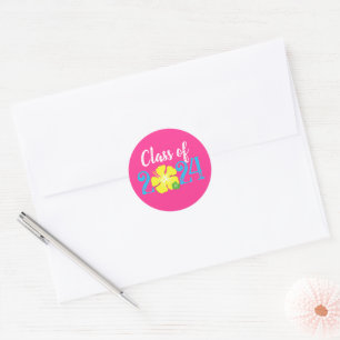 Pink Luau Tropical Graduation Round Stickers