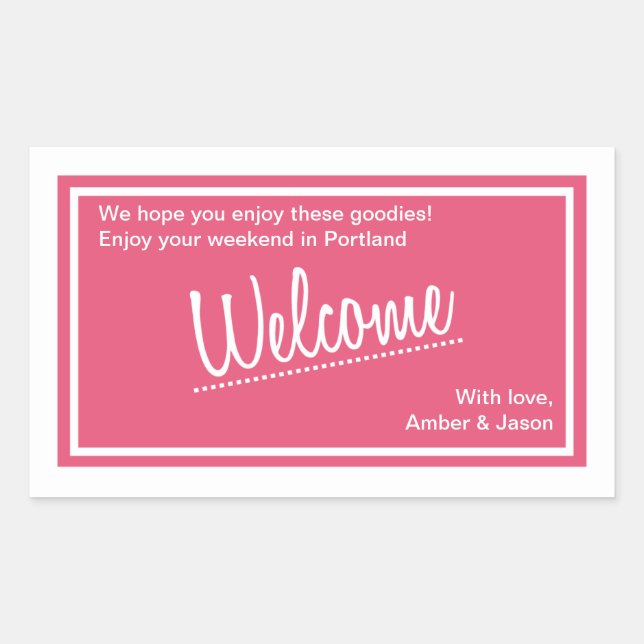 Pink Lucky In Love Welcome Basket Wedding Sticker (Front)