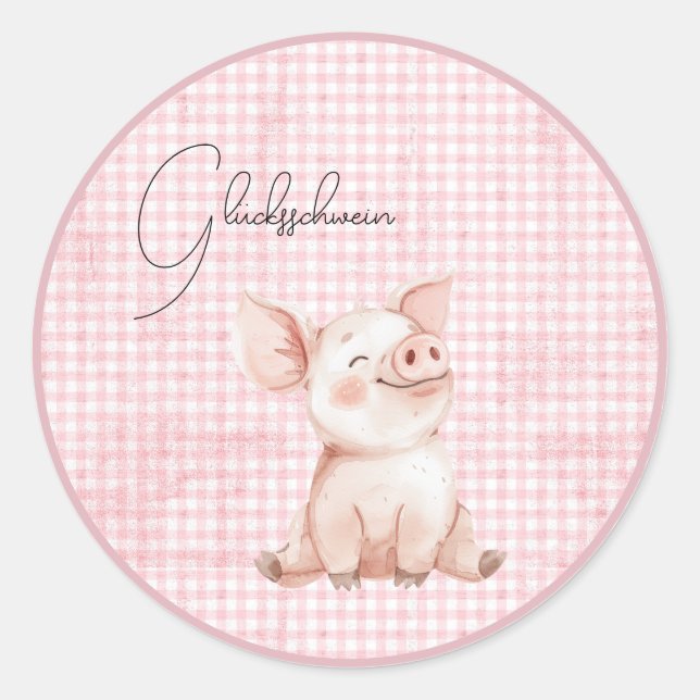 pink lucky pig classic round sticker (Front)
