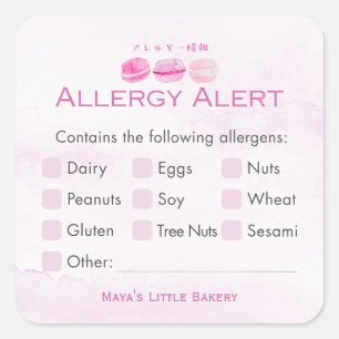 Pink Macaron Bakery Allergy Alert Square Sticker