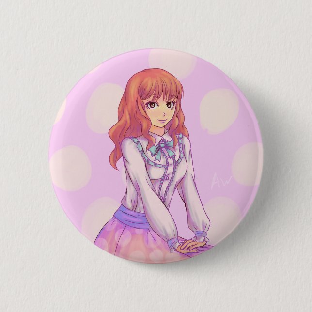 Pink Macaron Girl 2 Inch Round Button (Front)