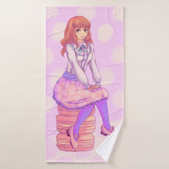 Pink Macaron Girl Bath Towel Set (Bath Towel)