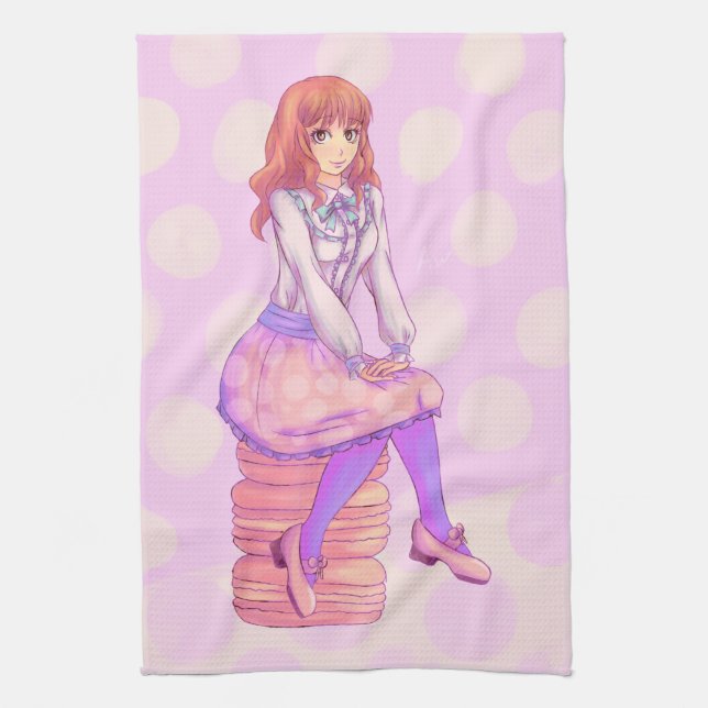 Pink Macaron Girl Kitchen Towel (Vertical)