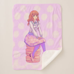 Pink Macaron Girl Sherpa Blanket