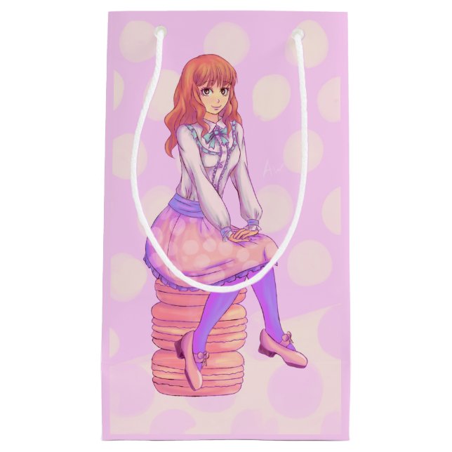 Pink Macaron Girl Small Gift Bag (Front)