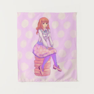Pink Macaron Girl Tapestry