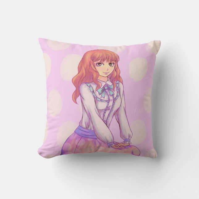 Pink Macaron Girl Throw Pillow (Front)