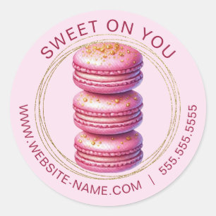 Pink Macaron Sticker with Faux Glitter Border