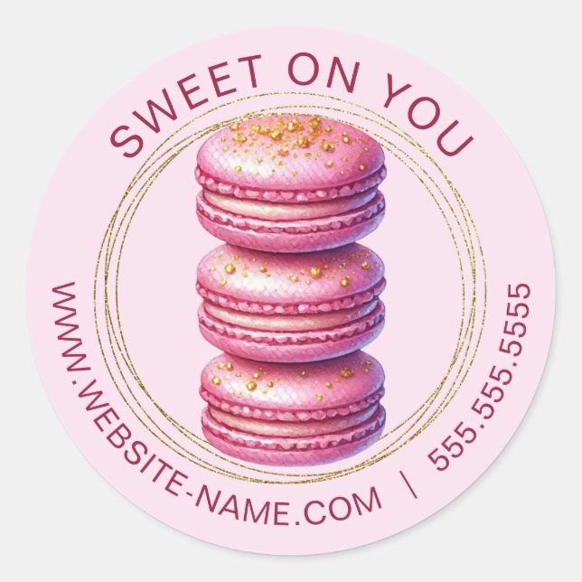 Pink Macaron Sticker with Faux Glitter Border (Front)