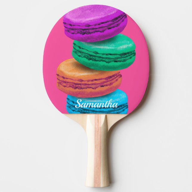 Pink macaron sweets personalized ping pong paddle (Front)