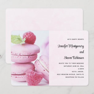 Pink Macarons & Red Raspberries Wedding Invitation