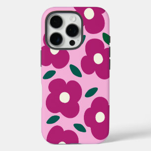 Pink Magenta Abstract Retro Flower Pattern iPhone 16 Pro Case