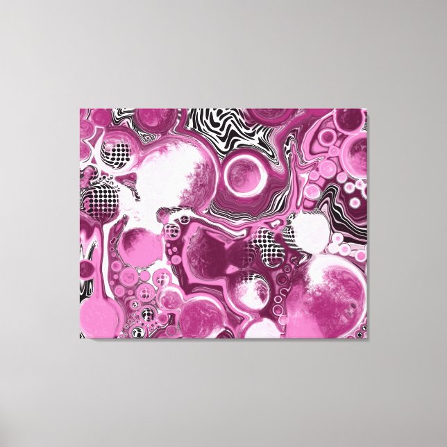 Pink, Magenta and Black Fluid Art Pour Painting Canvas Print (Front)