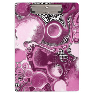 Pink, Magenta and Black Fluid Art Pour Painting Clipboard