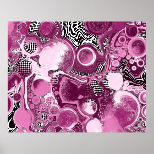Pink, Magenta and Black Fluid Art Pour Painting   Poster (Front)