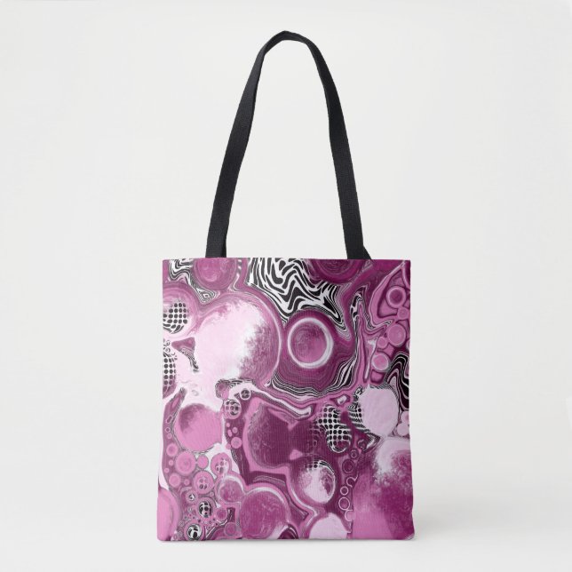 Pink, Magenta and Black Fluid Art Pour Painting  Tote Bag (Front)