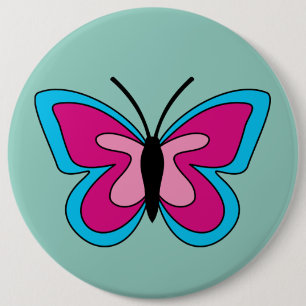 Pink Magenta Blue Butterfly 6 Inch Round Button