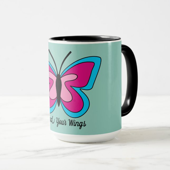 Pink Magenta Blue Butterfly | Add Text Mug (Front Right)